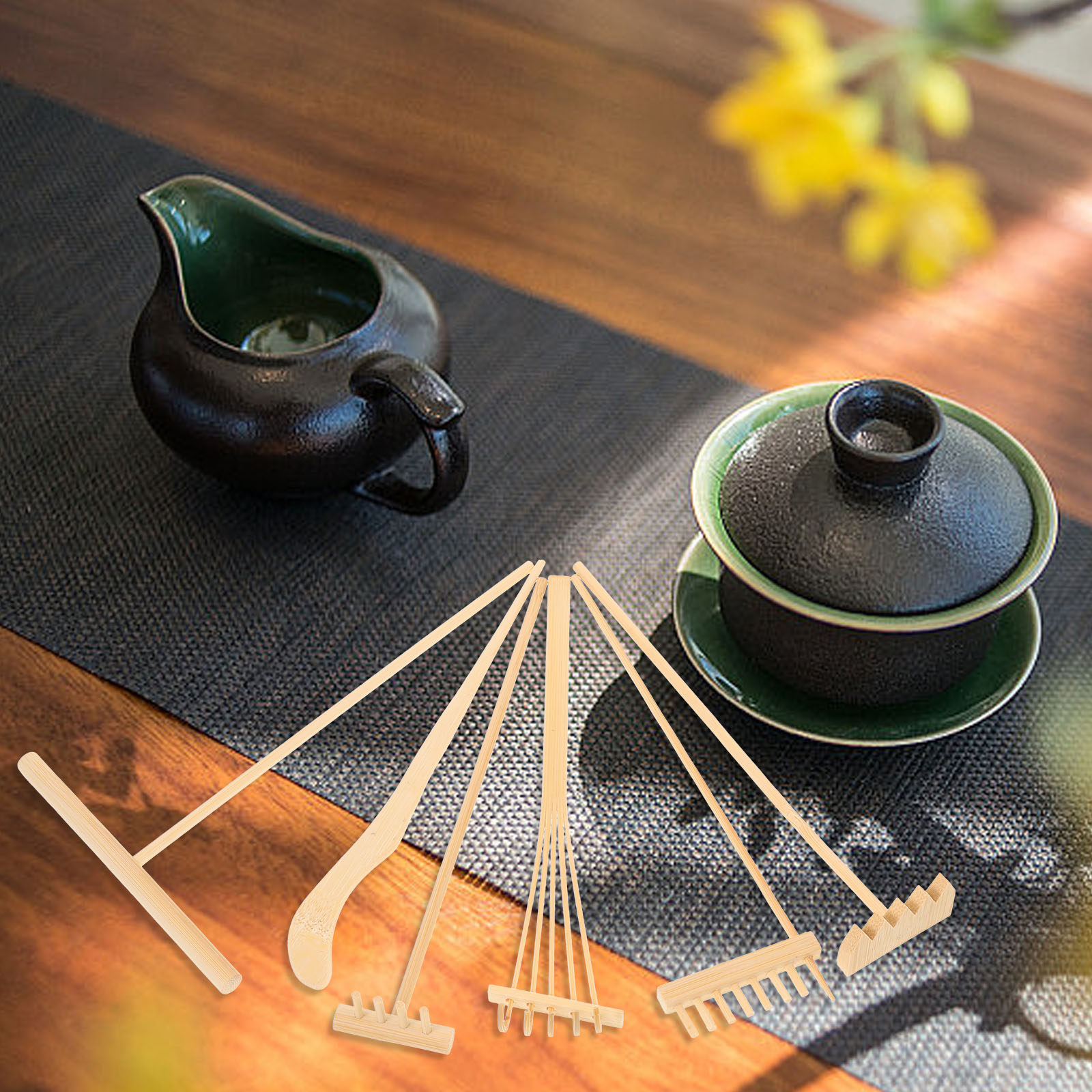 1Set Bamboo Rake Tea Set Sand  - огляд і ціна Gardening Tools Drawing